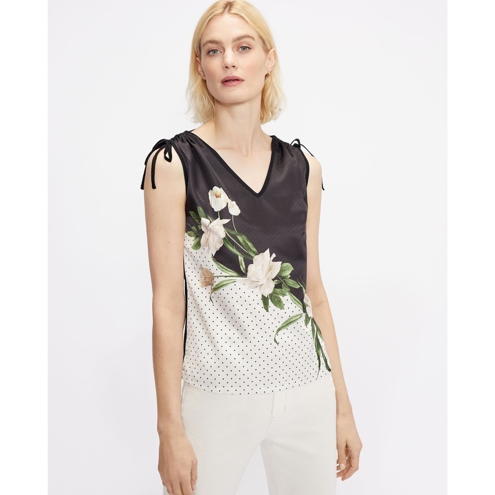 Ted Baker Keeta Elderflower Ruched Neck Woven Front Top Size 2